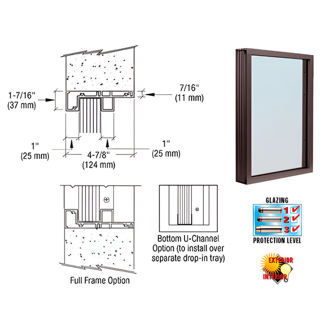 CRL Duranodic Bronze Anodized Standard Inset Frame Exterior Glazed Vision Window