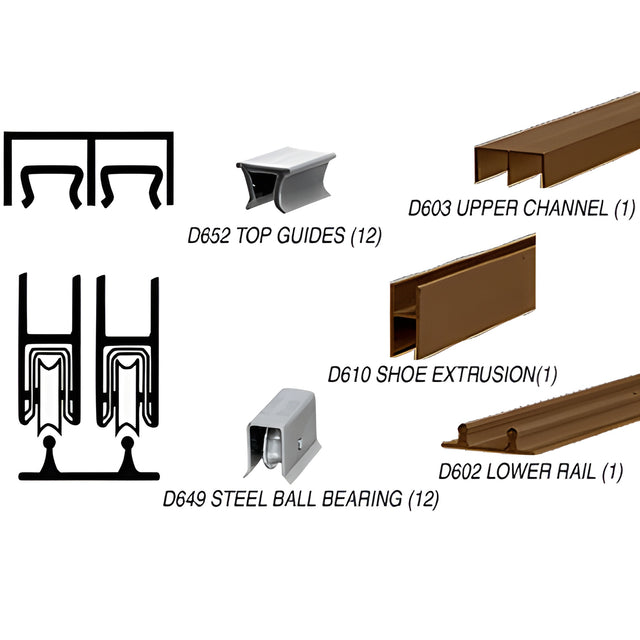 CRL Duranodic Bronze Anodized Track Assembly D603 Upper and D602 Lower Track With Steel Ball-Bearing Wheels