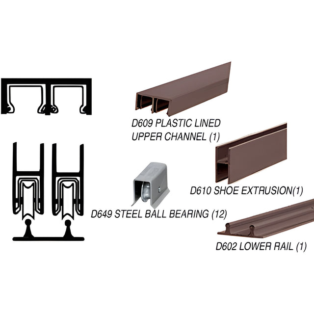CRL Duranodic Bronze Anodized Track Assembly D609 Upper & D602 Lower Track with Steel Ball Bearing Wheels
