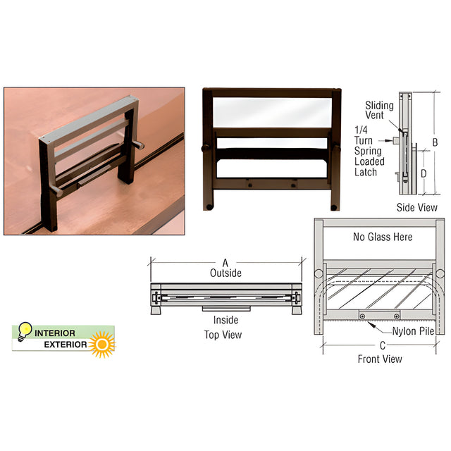 CRL Duranodic Bronze Anodized Vertical Sliding Ticket Window With 8-1/4" x 3-1/2" Opening