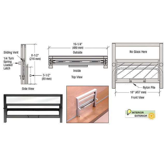 CRL Duranodic Bronze Anodized Vertical Sliding Ticket Window with 18" x 3-1/2" Opening