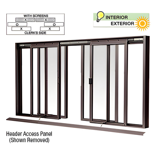 CRL Duranodic Bronze DW Series Four Panel Manual Deluxe Sliding Service Window OXXO with Screen