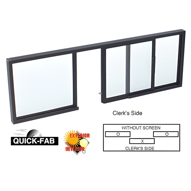 CRL Duranodic Bronze Finish Horizontal Sliding Service Window OXO Format with 1/8" & 1/4" Vinyl Only No Screen