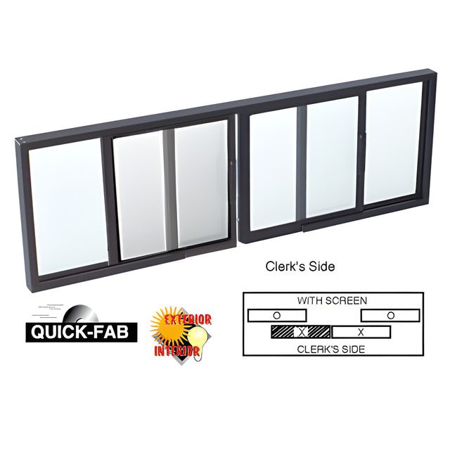 CRL Duranodic Bronze Horizontal Sliding Service Window OXO Format with 1/4" Glass with Screen
