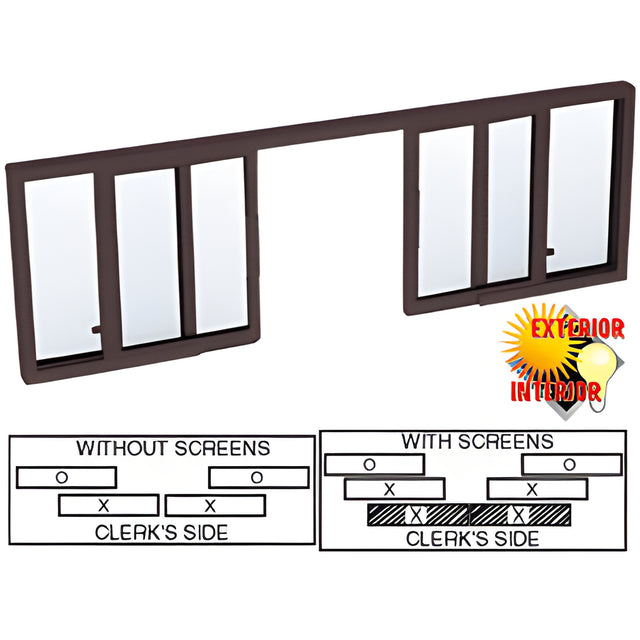 CRL Duranodic Bronze Horizontal Sliding Service Window OXXO Format with 1/4" Glass with Screen