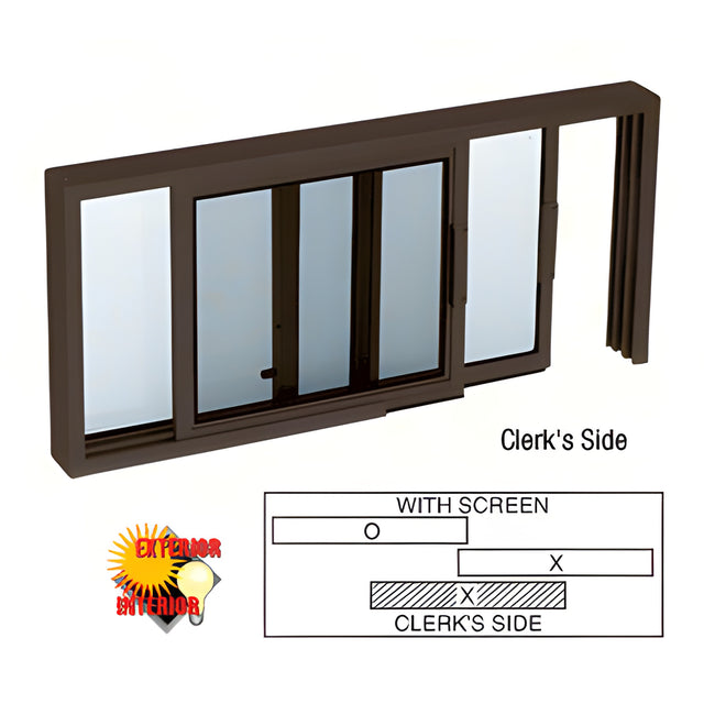 CRL Duranodic Bronze Horizontal Sliding Service Window XO or OX Format with 1/4" Glass Only with Screen