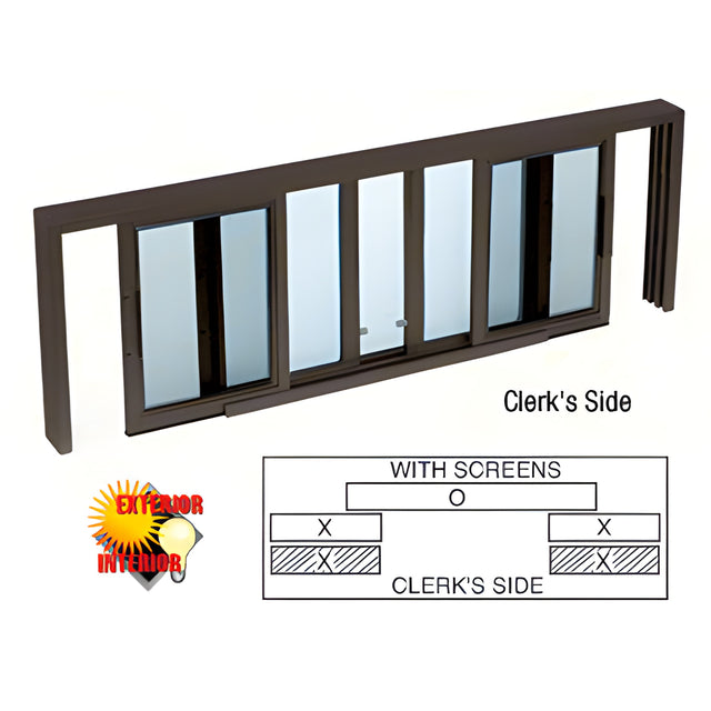CRL Duranodic Bronze Horizontal Sliding Service Window XOX Format with 1/8" & 1/4" Vinyl Only with Screen