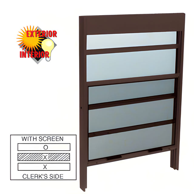 CRL Duranodic Bronze Vertical Sliding Service Windows With Sash Balance, 1/4" Vinyl Glazing with Screen