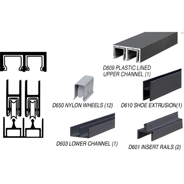 CRL Flat Black Deluxe Track Assembly With D609 Upper and D603 Lower Track - Nylon Wheels