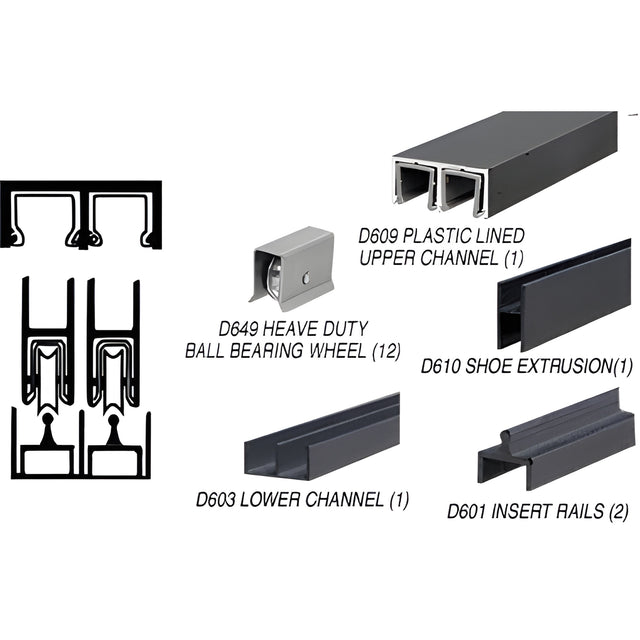 CRL Flat Black Deluxe Track Assembly With D609 Upper and D603 Lower Track - Steel Ball-Bearing Wheels