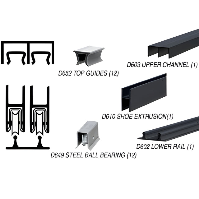 CRL Flat Black Track Assembly D603 Upper and D602 Lower Track With Steel Ball-Bearing Wheels