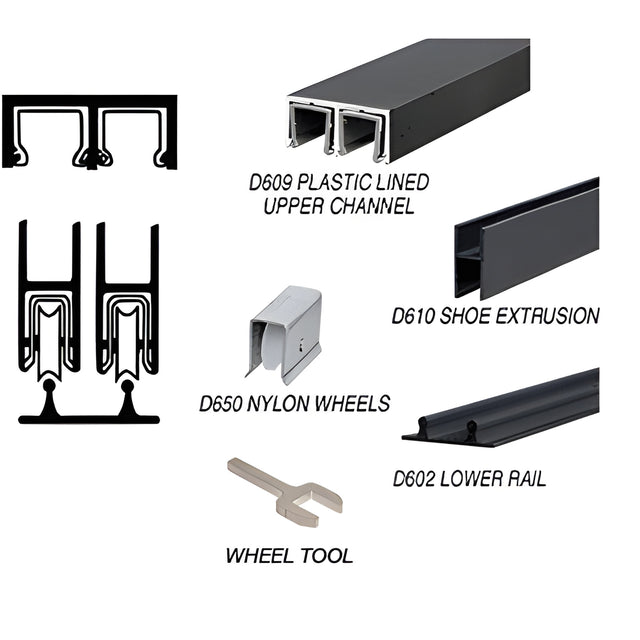 CRL Flat Black Track Assembly D609 Upper & D602 Lower Track with Nylon Wheels