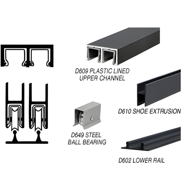 CRL Flat Black Track Assembly D609 Upper & D602 Lower Track with Steel Ball Bearing Wheels