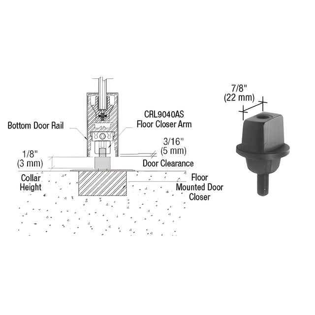 CRL Floor Mounted Closer 1/8" Collar Height Tapered Type Spindle