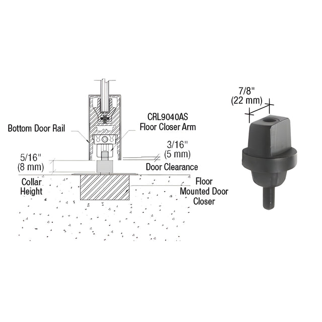 CRL Floor Mounted Closer 5/16" (7.9mm) Collar Height Tapered Type Spindle