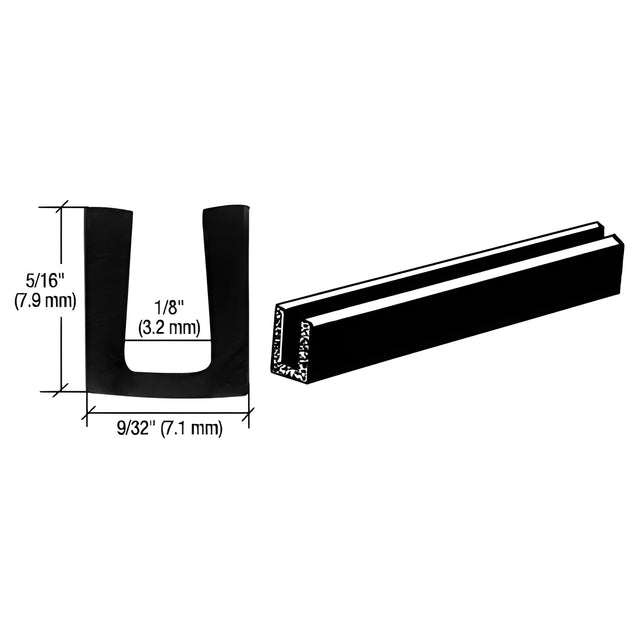 CRL Glass and Acrylic Setting Rubber Channel for 1/8" Material - 9/32" Base Width
