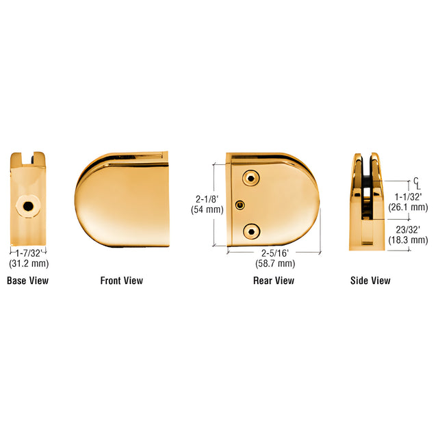CRL Gold Plated Z-Series Round Type Flat Base Zinc Clamp for 1/2" Glass