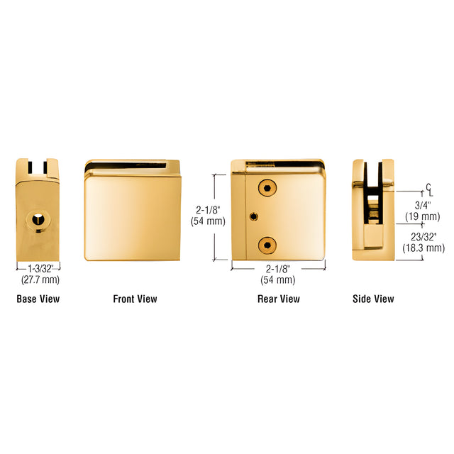 CRL Gold Plated Z-Series Square Type Flat Base Zinc Clamp for 3/8" Glass