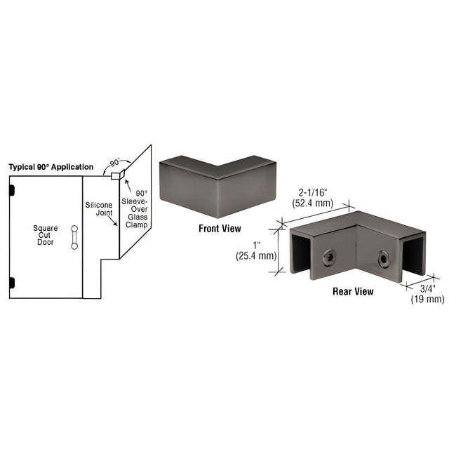 CRL Gun Metal 90 Degree "Sleeve Over" Glass Clamp