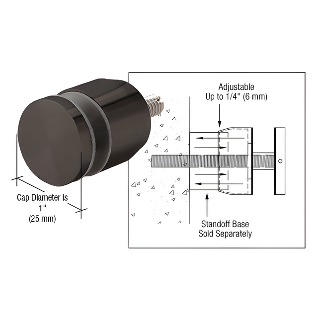CRL Gun Metal Adjustable Height Standoff Cap for 3/4" Base