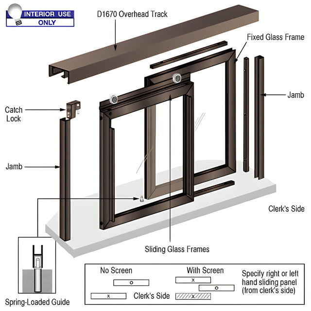 CRL Horizontal Sliding Florence Model Pass-Thru Assembly with D1670 Header / No Screen