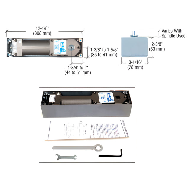 CRL Jackson® 900 Series 105 Degree Hold Open Spring Power Adjustable Floor Mounted Closer Body and Cement Case Basic Package