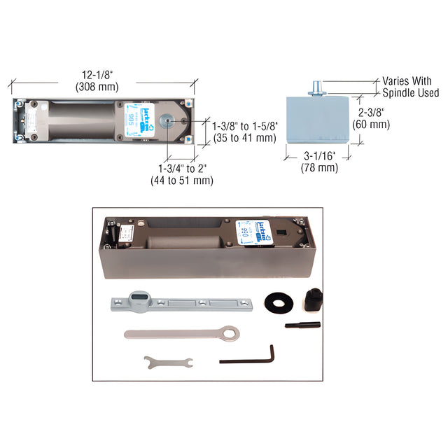 CRL Jackson® 900 Series 105 Degree Swing Hold Open Spring Power Adjustable Floor Mounted Closer with Center-Hung Package