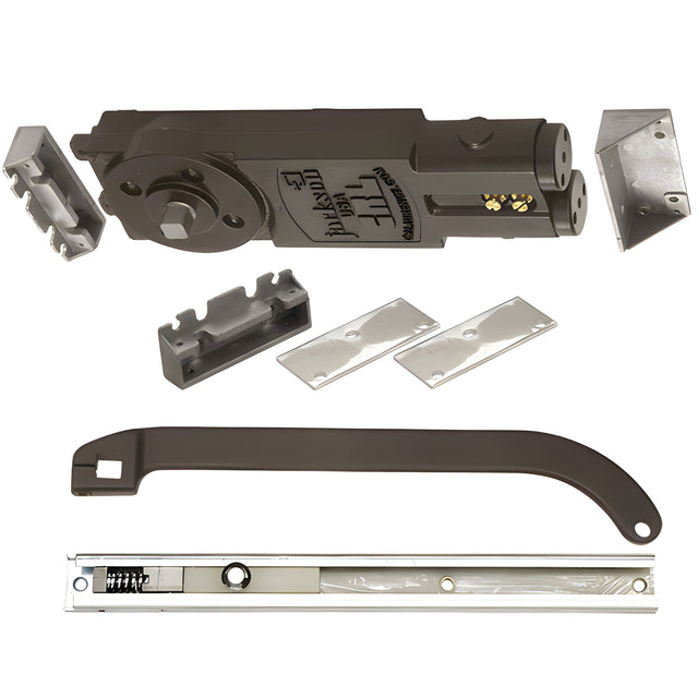 CRL Jackson® Dark Bronze Regular Duty Spring 105º No Hold Open Overhead Concealed Closer With "P" Offset Slide-Arm Hardware Package Dark Bronze