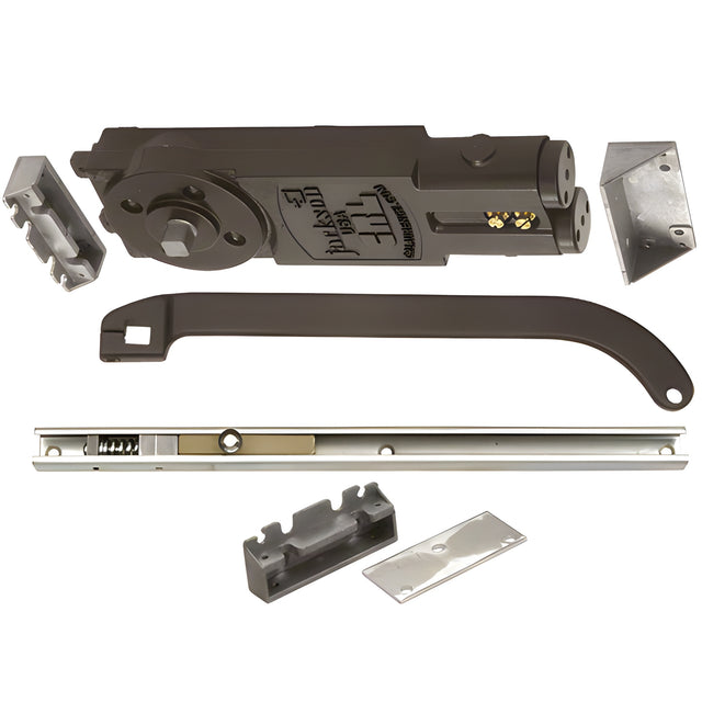 CRL Jackson® Dark Bronze Regular Duty Spring 105º No Hold Open Overhead Concealed Closer with 'U' Offset Slide-Arm Hardware Package Dark Bronze