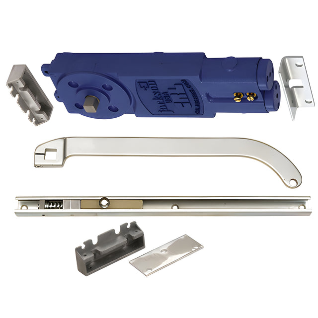 CRL Jackson® Satin Aluminum Adjustable Spring Power Multi Size 90º No Hold Open Overhead Concealed Closer with "S" Offset Slide-Arm Hardware Package