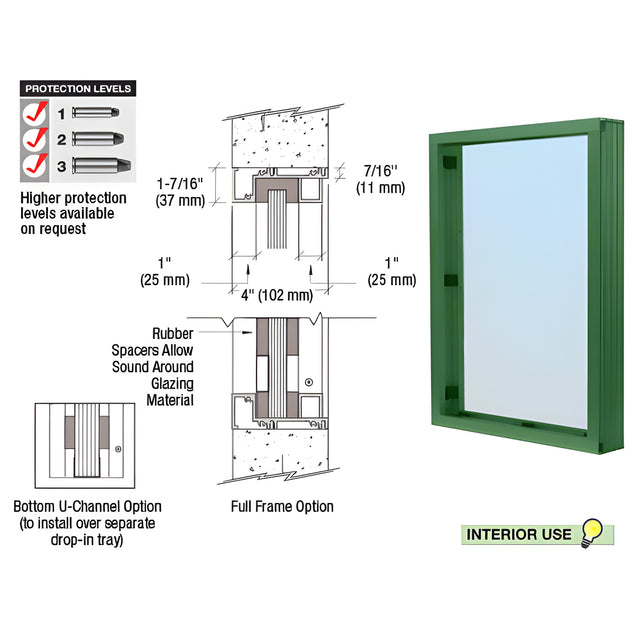 CRL KYNAR® Painted (Specify) Aluminum Narrow Inset Frame Interior Glazed Vision Window