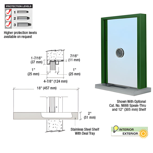 CRL KYNAR® Painted (Specify) Aluminum Standard Inset Frame Exterior Glazed Exchange Window with 18" Shelf and Deal Tray