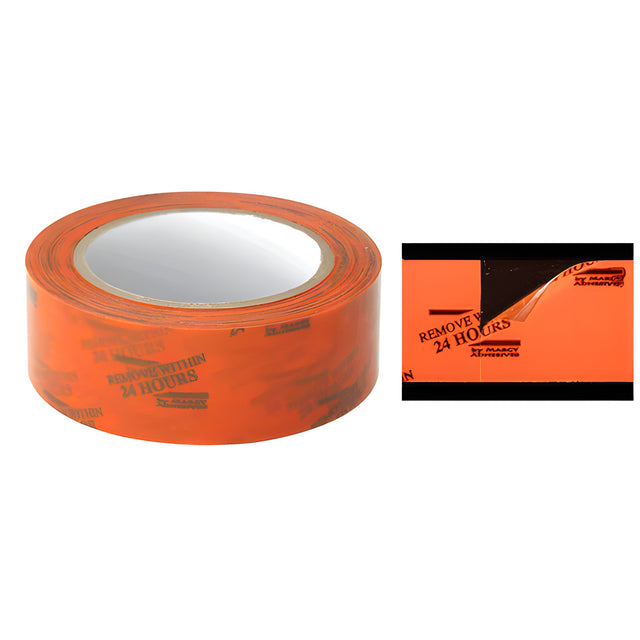 CRL Marcy® Orange 1-1/2" Vinyl Molding Retention Tape - With Warning