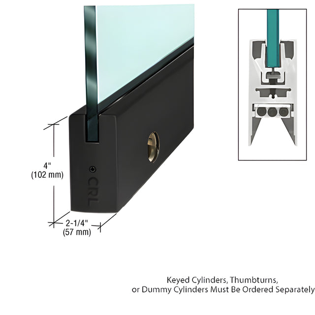 CRL Matte Black 1/2" Glass 4" Square Door Rail With Lock - Custom Length