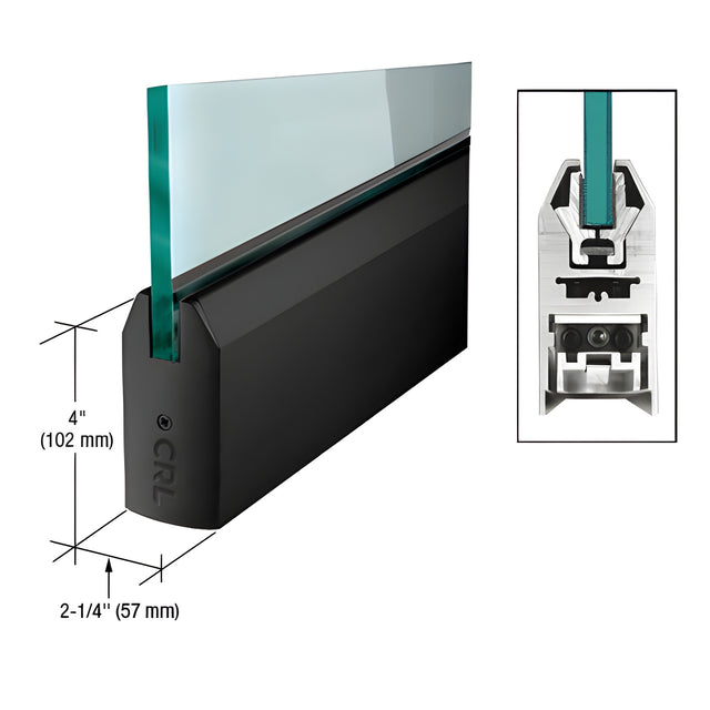 CRL Matte Black 1/2" Glass 4" Tapered Door Rail Without Lock - 36-3/4" Length
