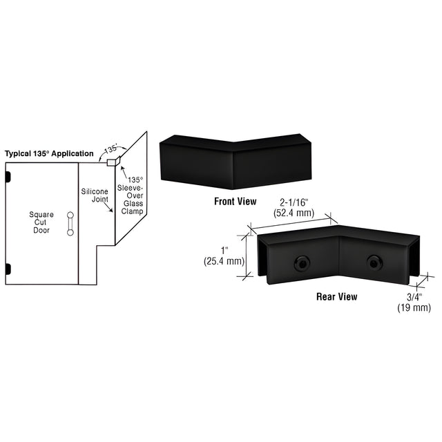 CRL Matte Black 135 Degree "Sleeve Over" Glass Clamp