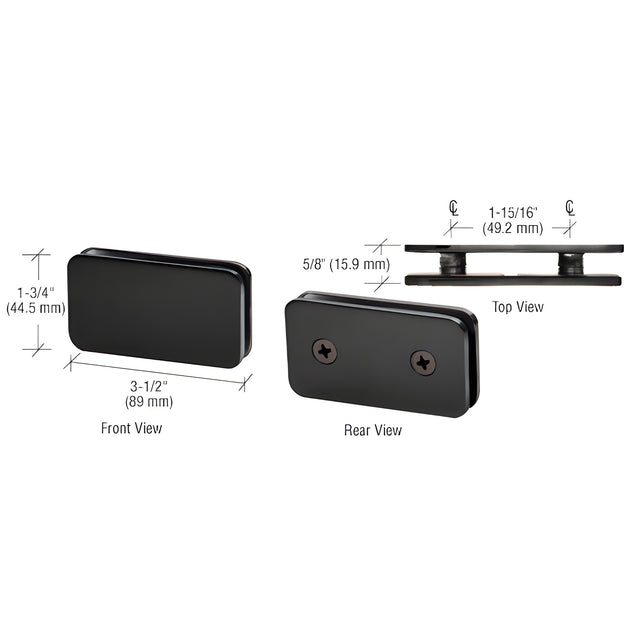 CRL Matte Black 180 Degree Traditional Style Double Stud Glass Clamp