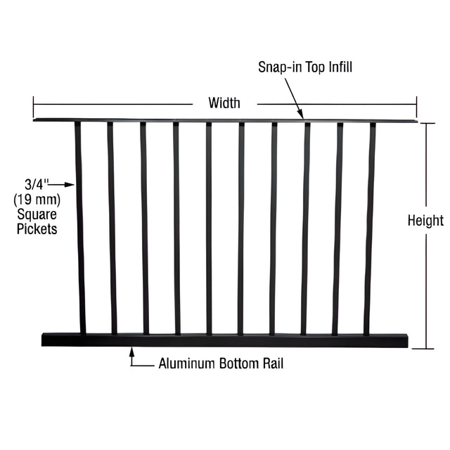 CRL Matte Black 200, 300, 350, and 400 Series 48"W x 48"H Picket Panel
