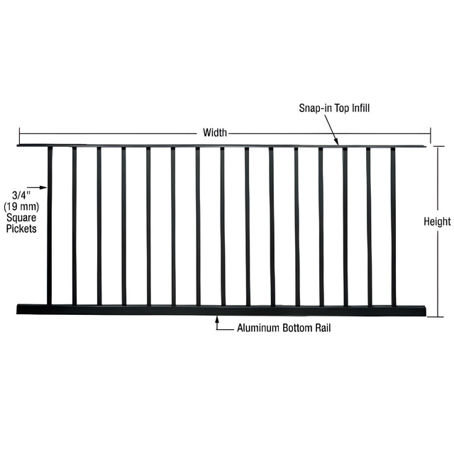 CRL Matte Black 200, 300, 350, and 400 Series 72"W x 36"H Picket Panel