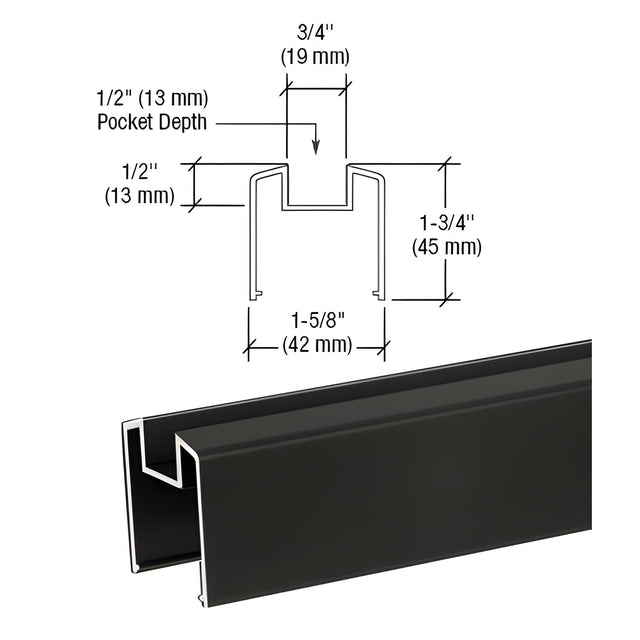 CRL Matte Black 200, 300, 350, and 400 Series Bottom Rail for Glass 241" Long