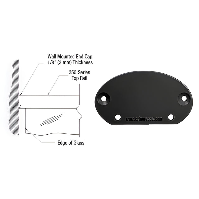 CRL Matte Black 350X Series Wall Mount End Cap