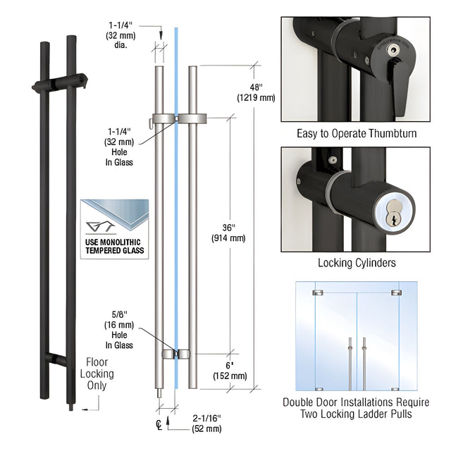 CRL Matte Black 48" Locking Ladder Pull
