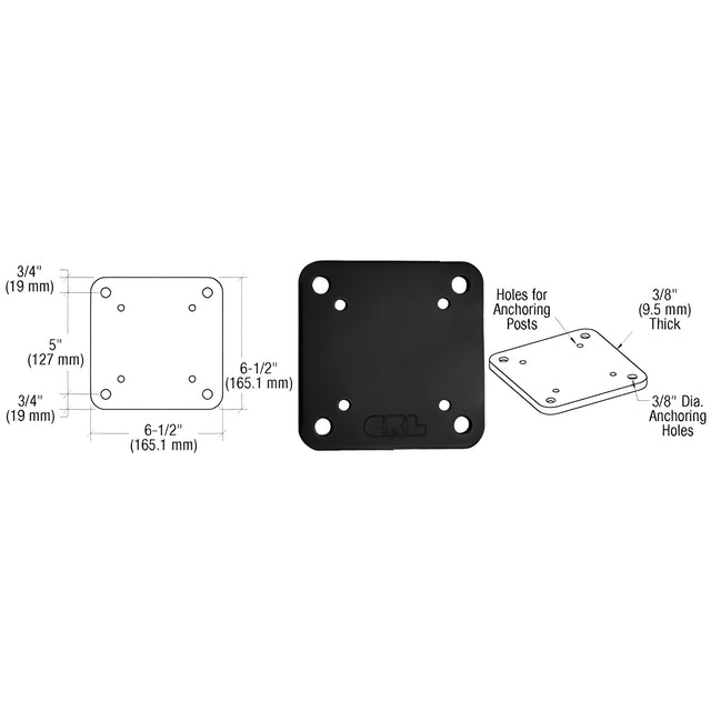 CRL Matte Black 6-1/2" x 6-1/2" Square Base Plate