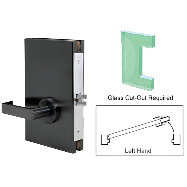 CRL Matte Black 6" x 10" LH Center Lock With Deadlatch in Passage Lock Function