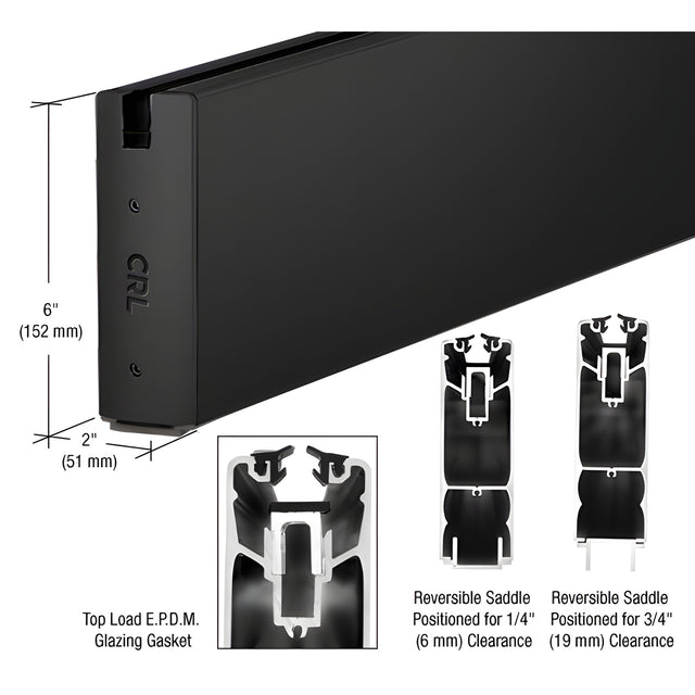 CRL Matte Black 6" x 120" Length Square Sidelite Rail