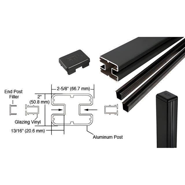 CRL Matte Black AWS 2" x 2-5/8" Rectangular 180 Degree 72" Center Post Kit