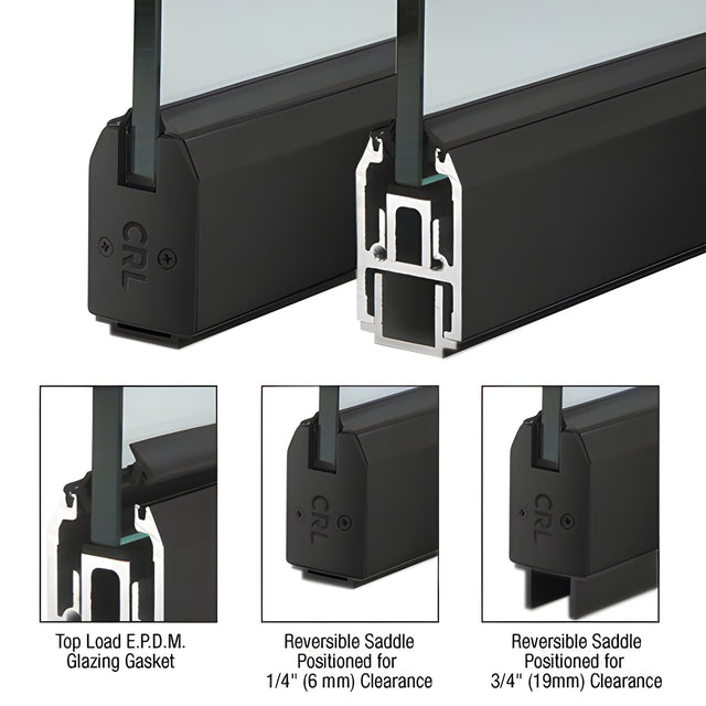 CRL Matte Black Custom Length 2-5/16" Low Profile Tapered Sidelite Rail with Saddle