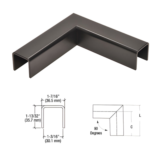 CRL Matte Black L10 Series U-Channel 90 Degree Horizontal Corner for 21.52 mm Glass Cap Railing