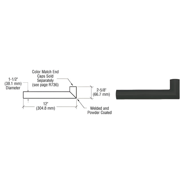 CRL Matte Black Quick Connect Wall Hand Rail Return for 1-1/2" Diameter Tubing