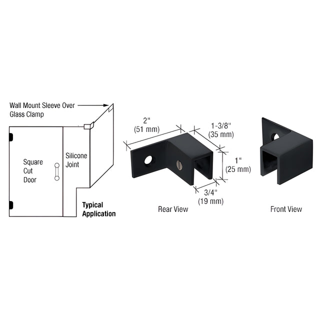 CRL Matte Black Right Hand "Sleeve Over" Wall Mount Glass Clamp